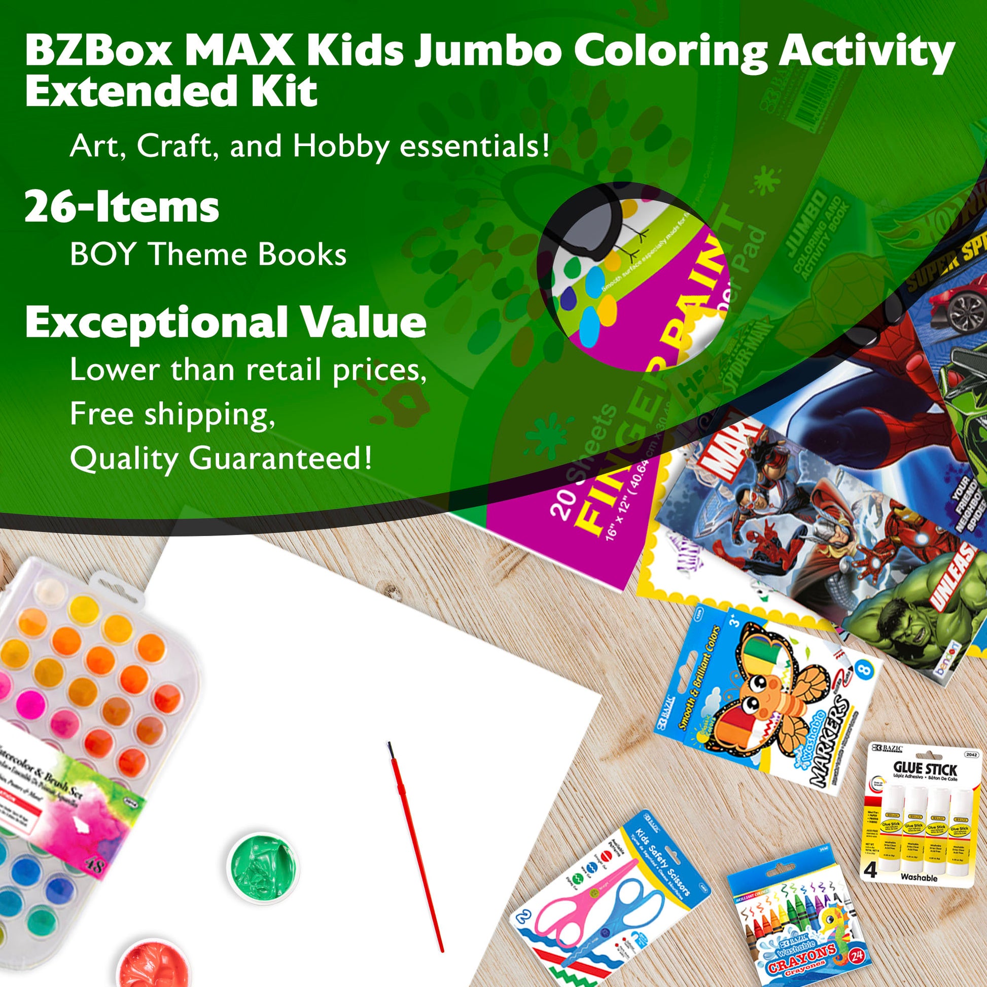 Kids Jumbo Coloring Activity Kit, Extended Kit, MAX, 26 items, BOY Theme Books.