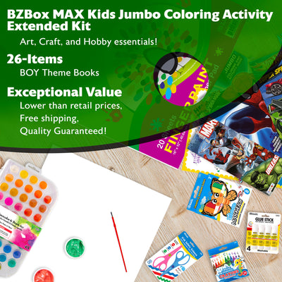 Kids Jumbo Coloring Activity Kit, Extended Kit, MAX, 26 items, BOY Theme Books.