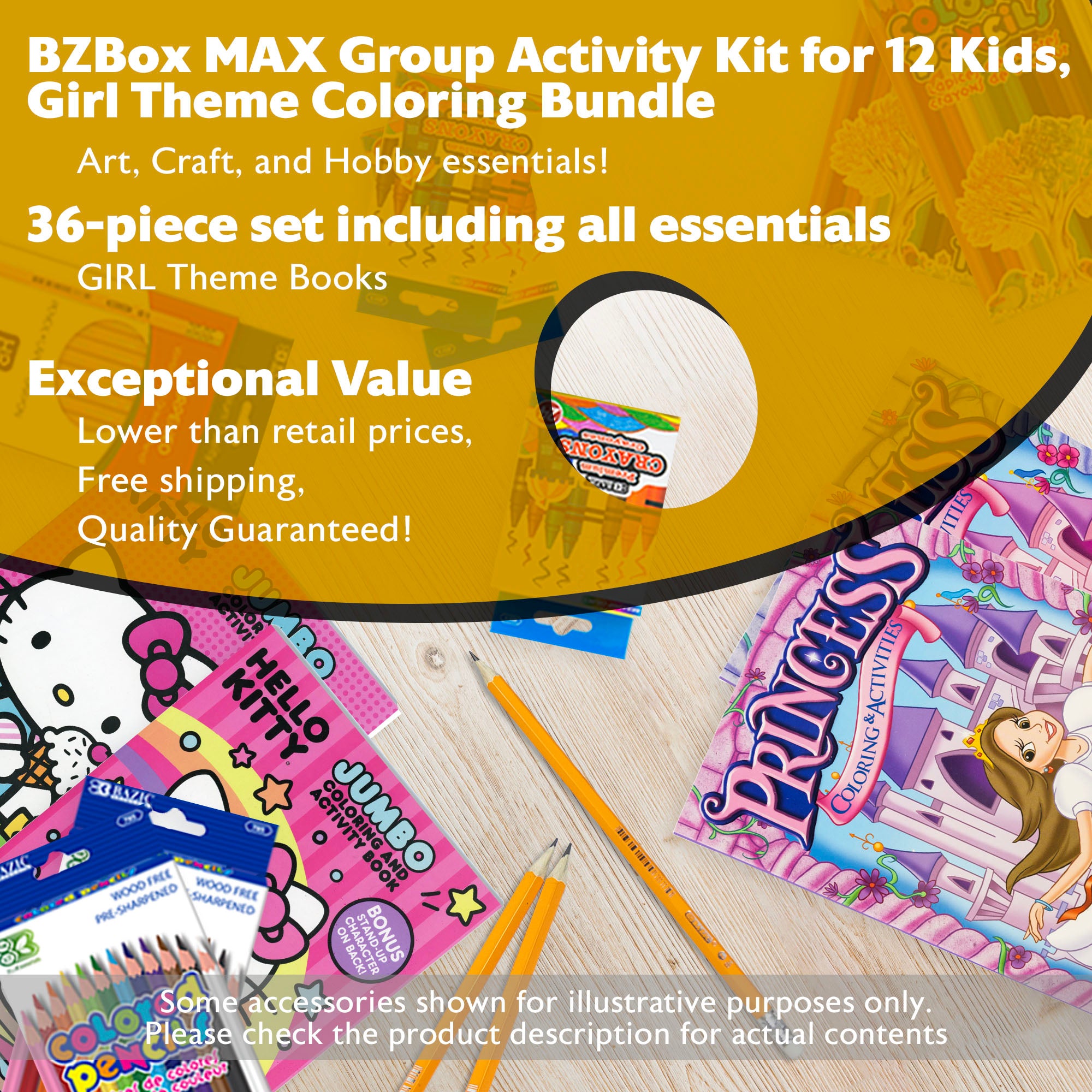 Group Actiity Kit for 12 Kids, Coloring Bundle, Girl, 36 items, MAX