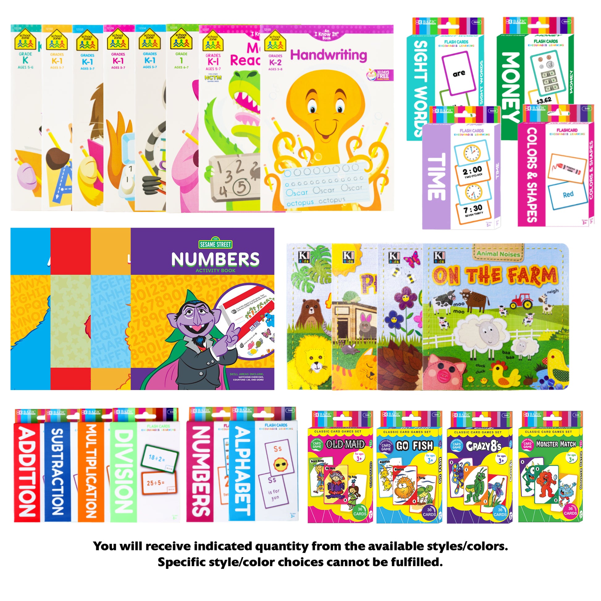Early Learning Flash Cards Kit, with bonus Workbooks, 30 items, MAX