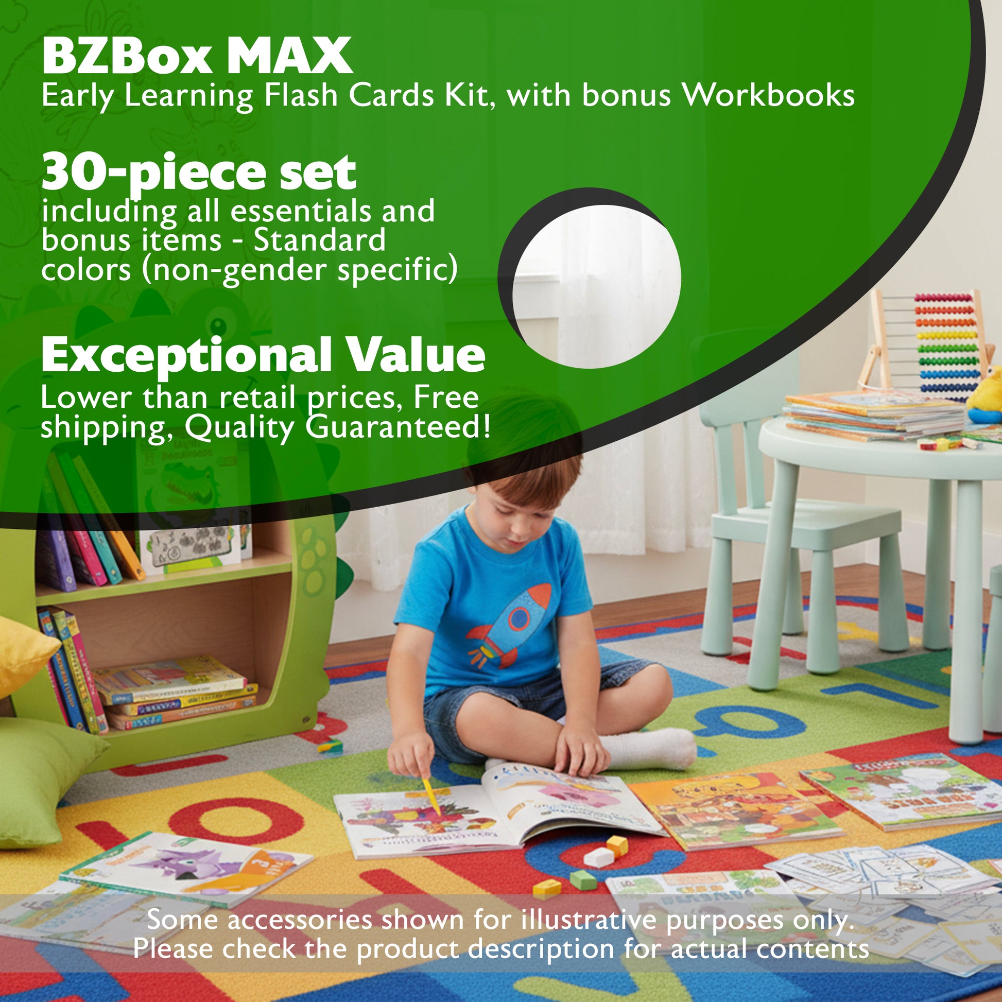 Early Learning Flash Cards Kit, with bonus Workbooks, 30 items, MAX