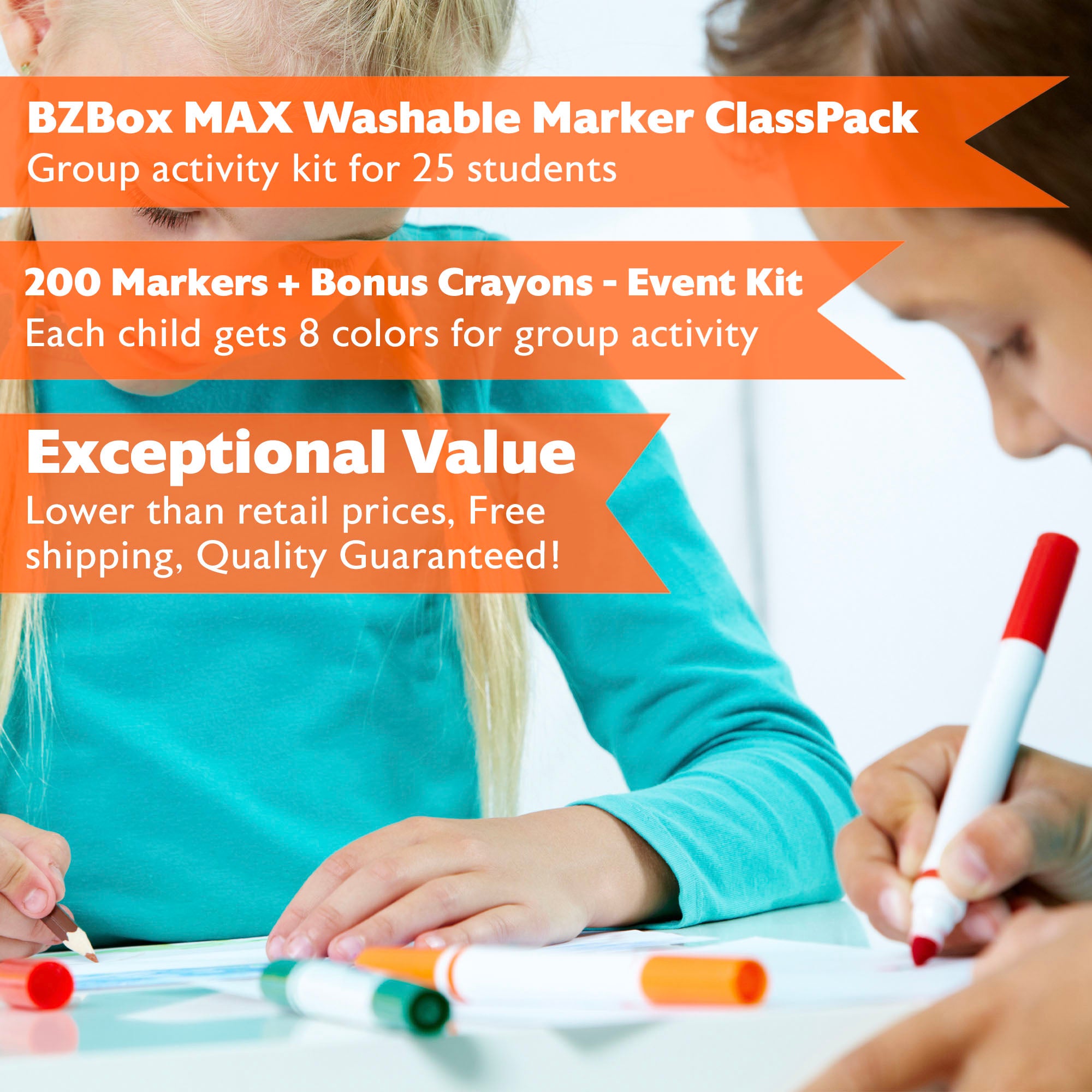 Washable Marker ClassPack, Group Activity 25 Students, 200 markers, Bonus Crayons - Event Kit, Max
