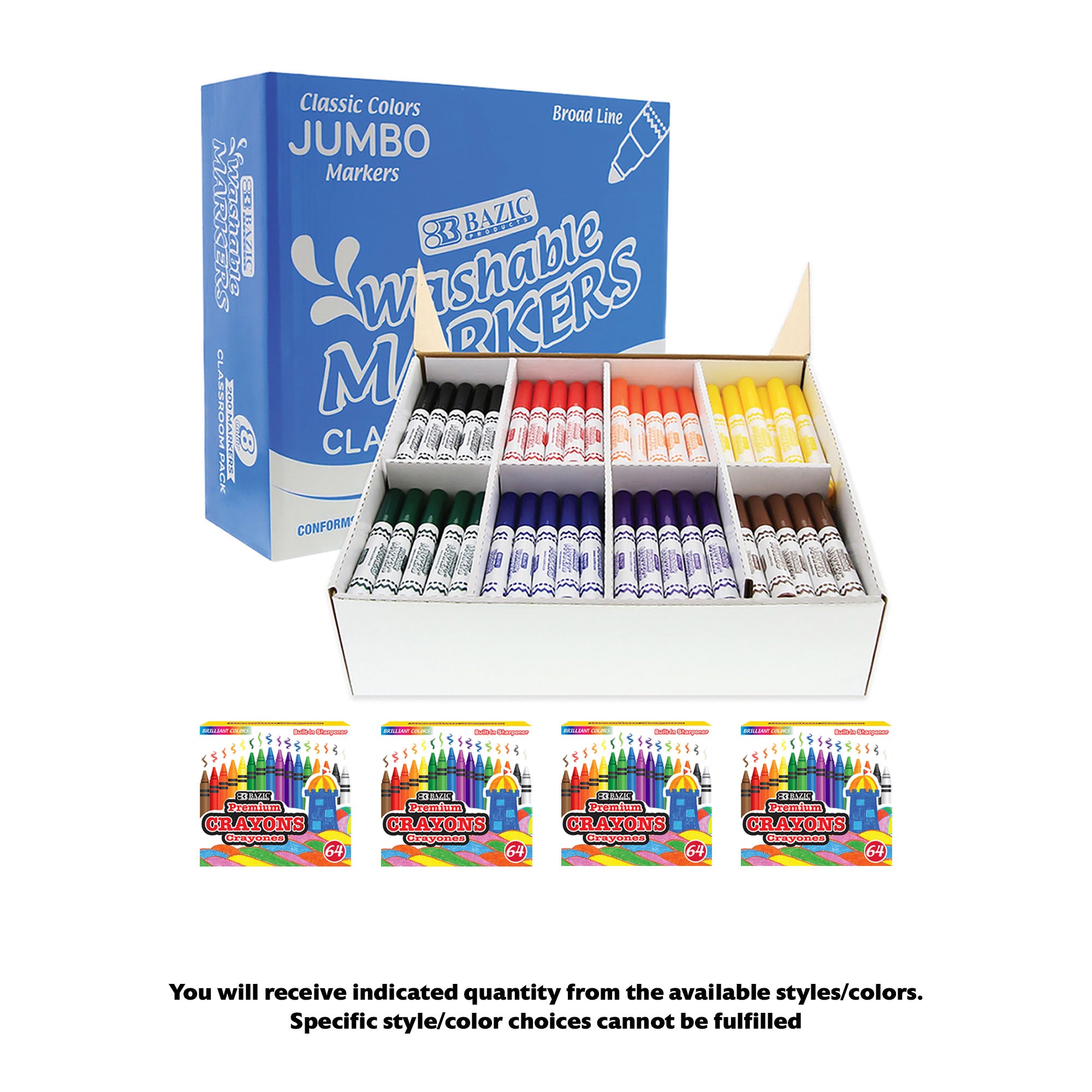 Washable Marker ClassPack, Group Activity 25 Students, 200 markers, Bonus Crayons - Event Kit, Max