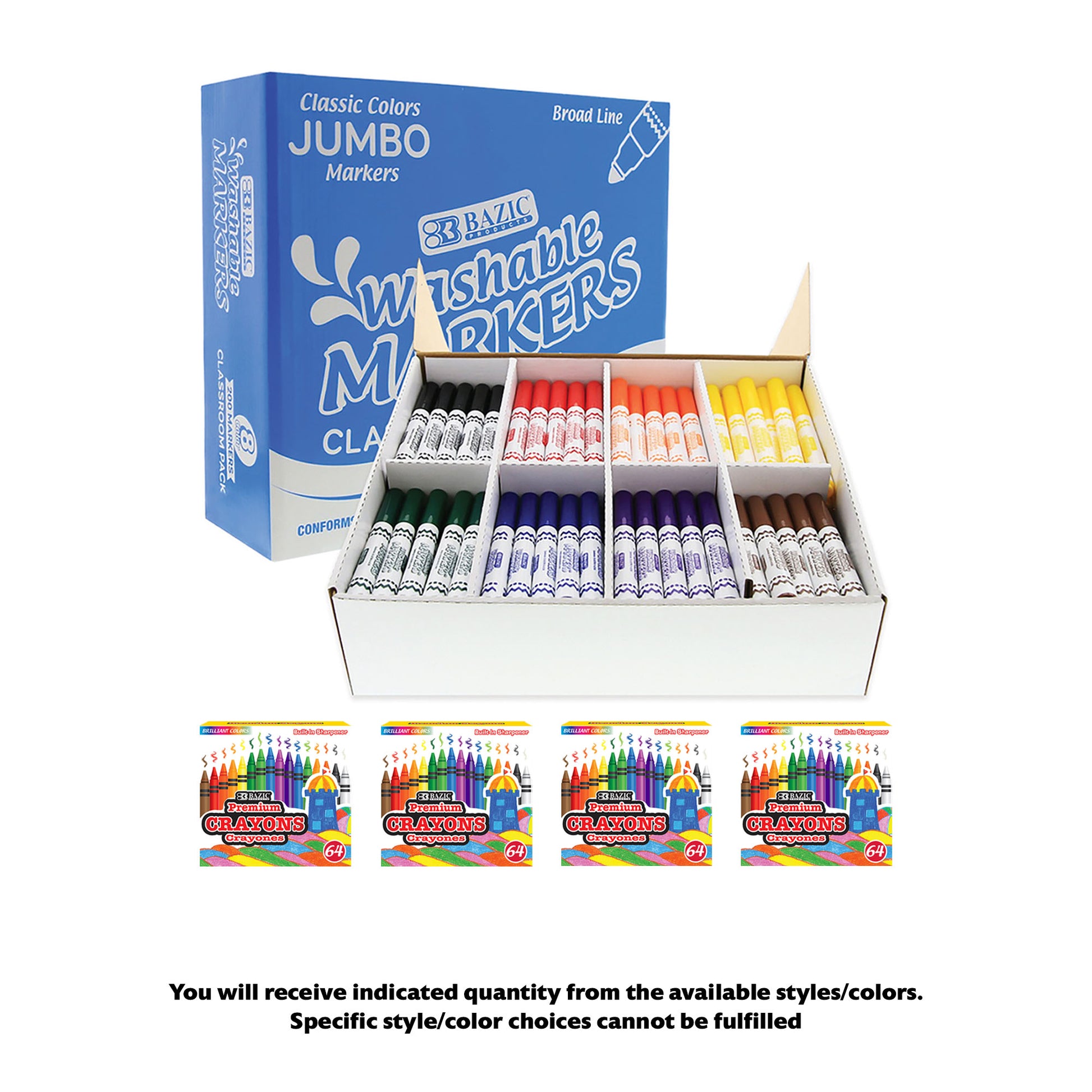 Washable Marker ClassPack, Group Activity 25 Students, 200 markers, Bonus Crayons - Event Kit, Max
