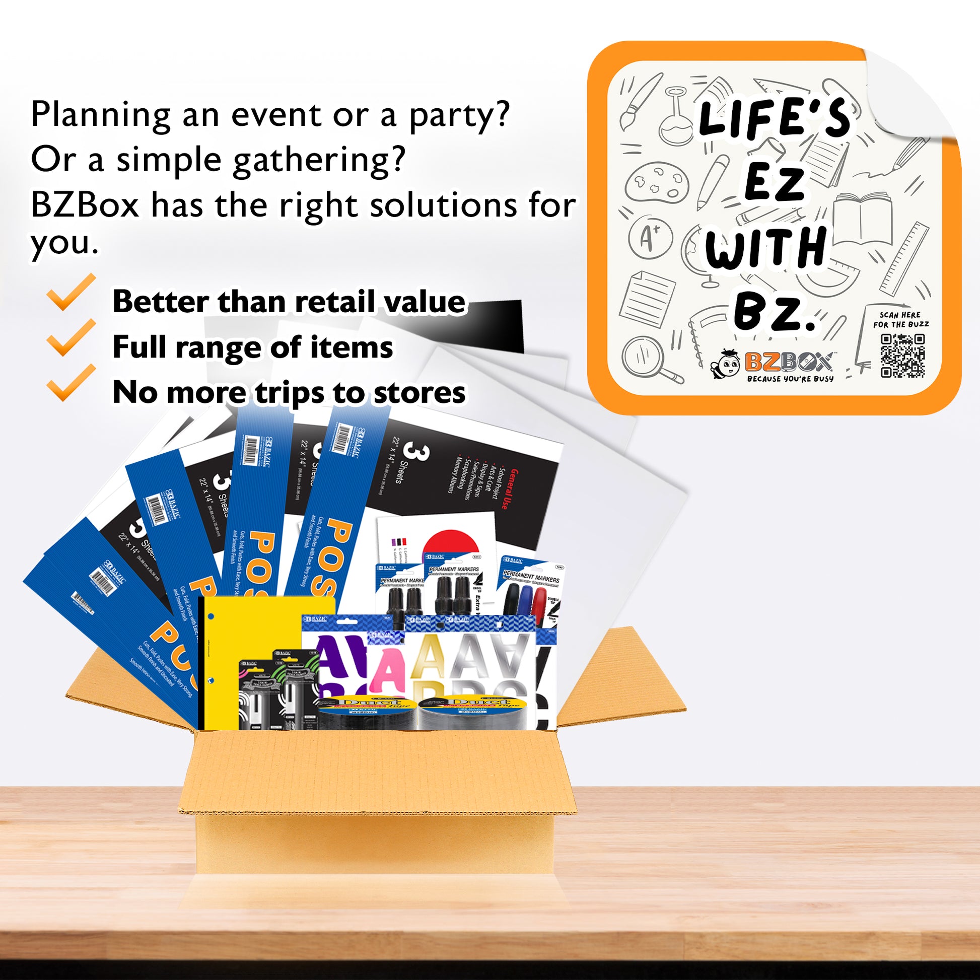 BZ Fans and Supporters Signage Kit with 24 event signs, includes colorful banners and support signs for events.