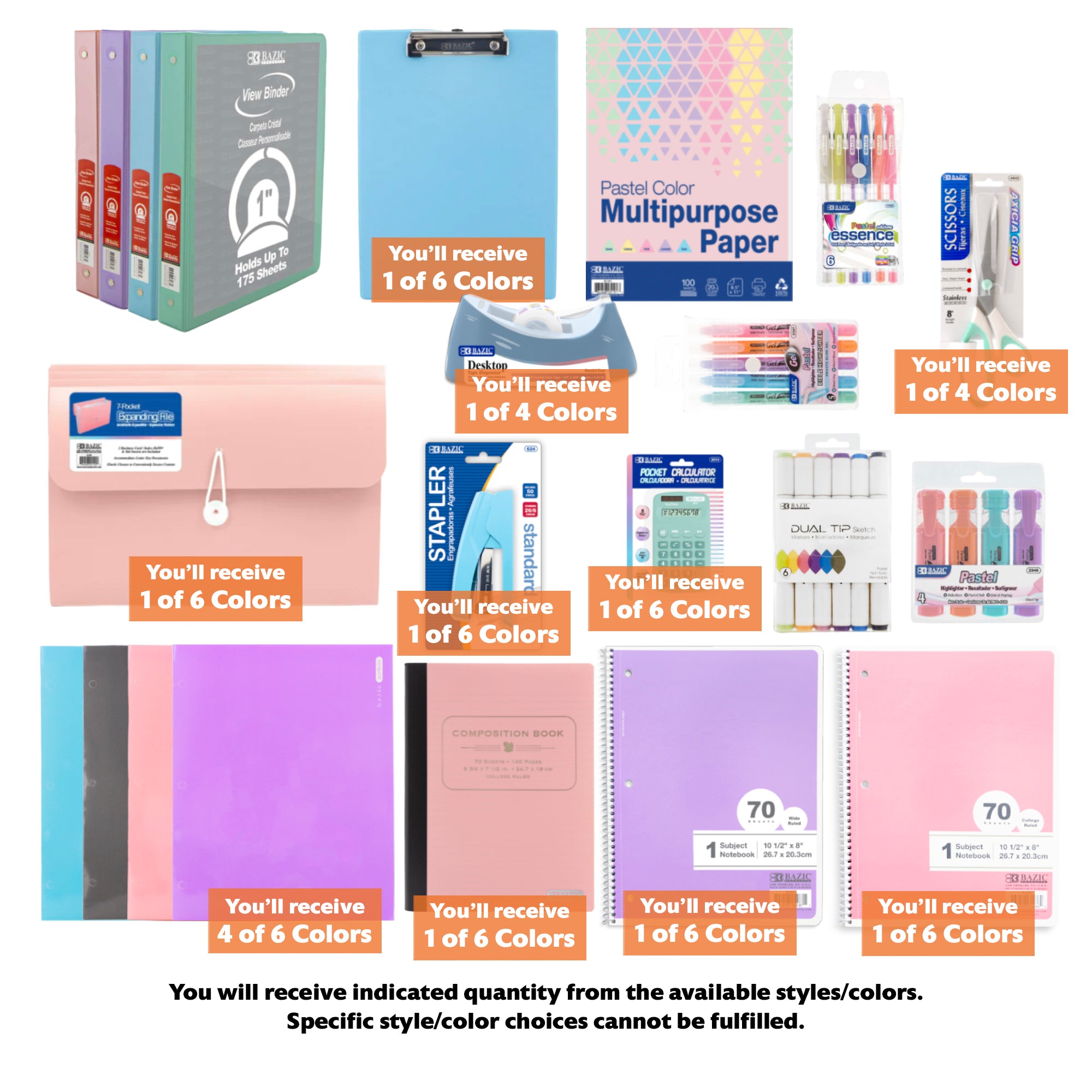 Pastel Colors Theme Home Office Kit, Girl, 22 Items,  MAX