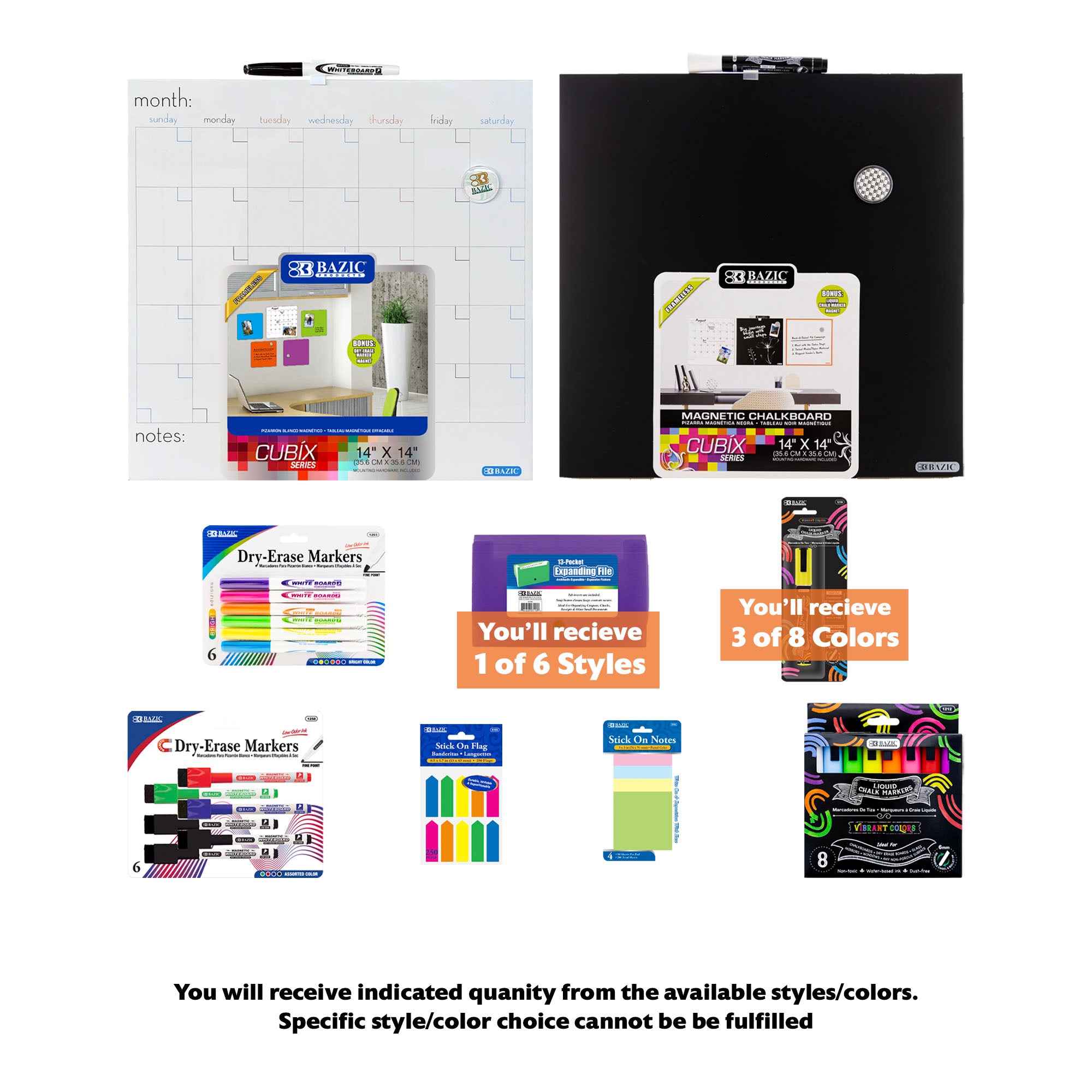 Home Dry Erase and Chalk Board Set 14"x14", 2 Boards with Markers, Max
