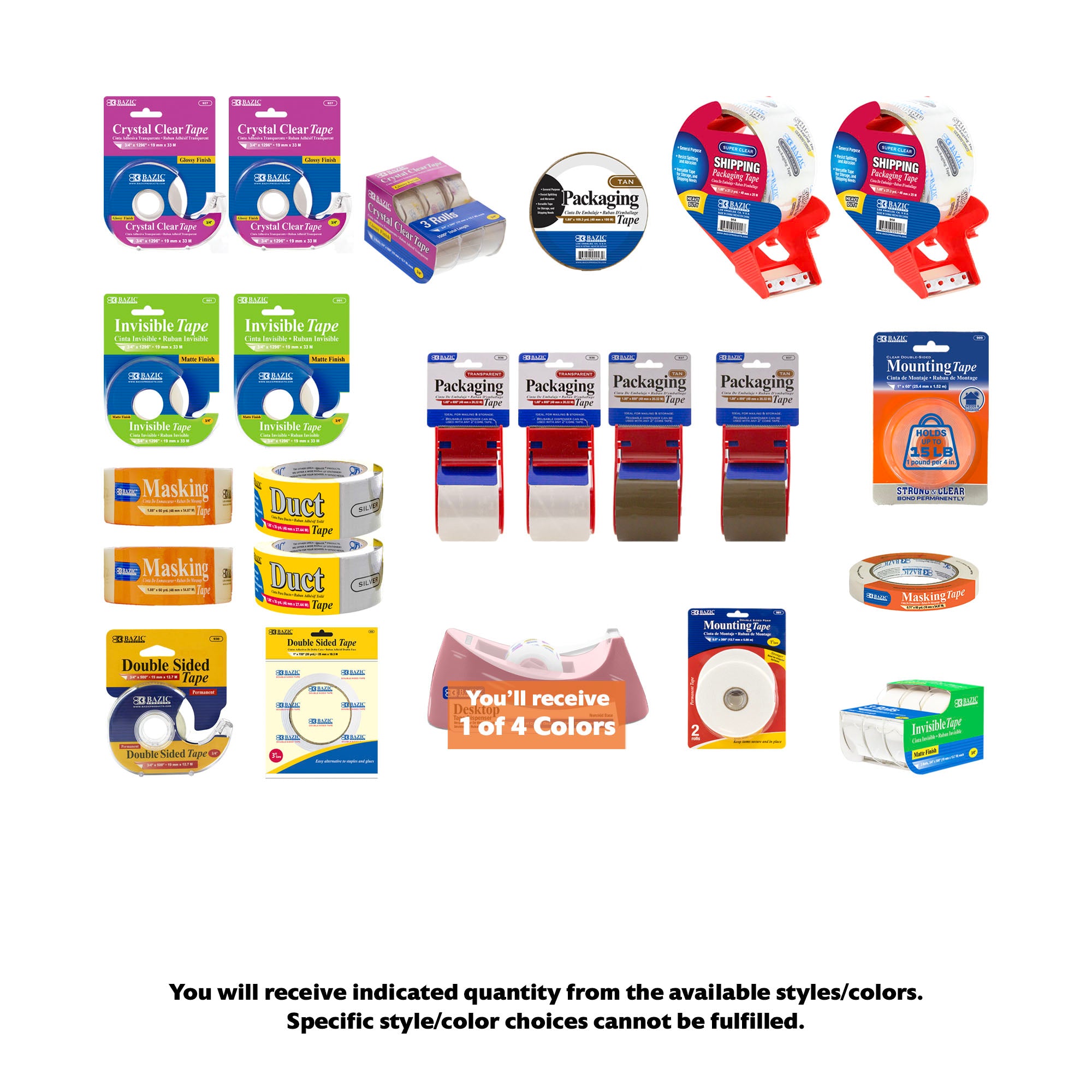 Adhesive Tapes and Dispensers Bundle, Extended Assortment, Standard colors, 23 items, MAX