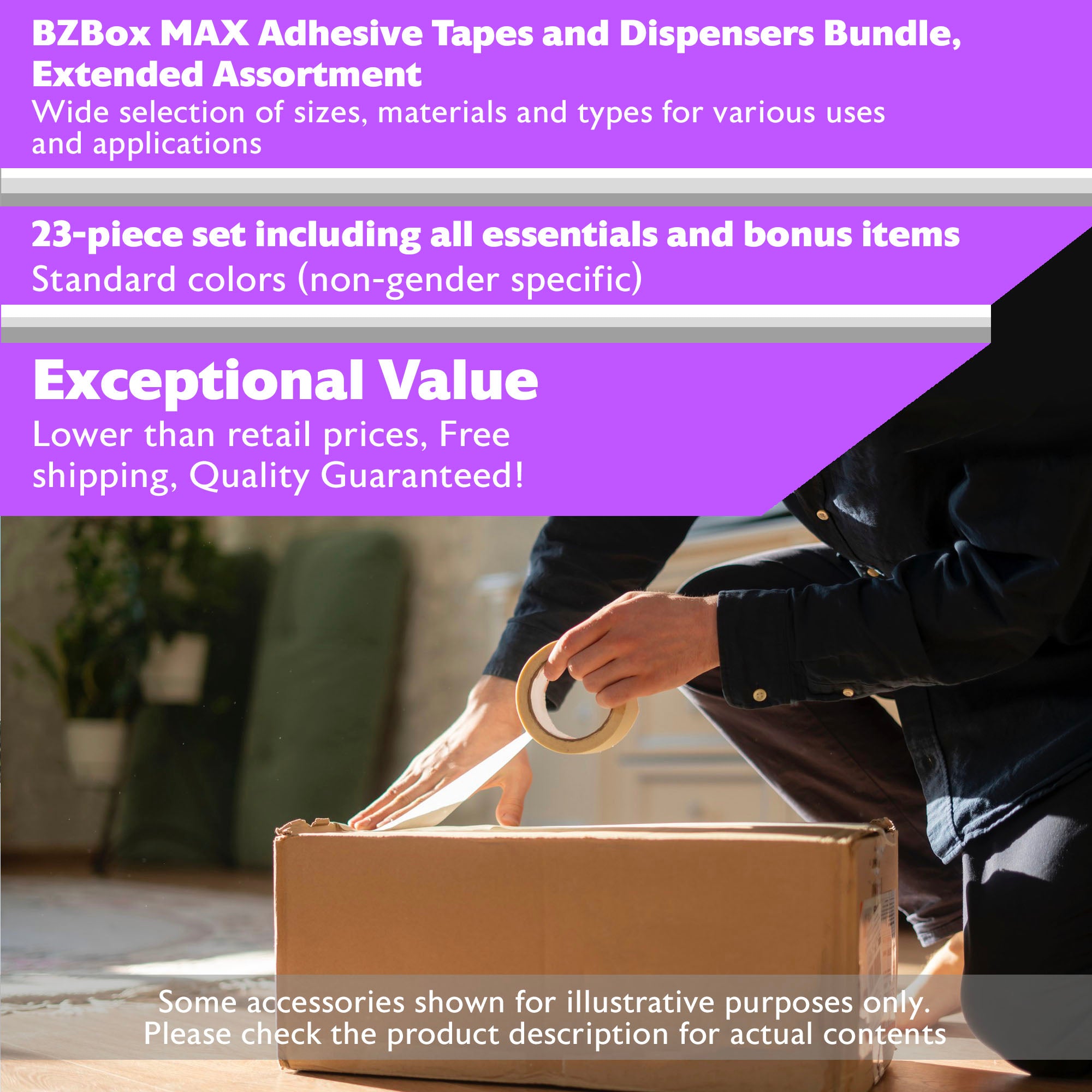 Adhesive Tapes and Dispensers Bundle, Extended Assortment, Standard colors, 23 items, MAX