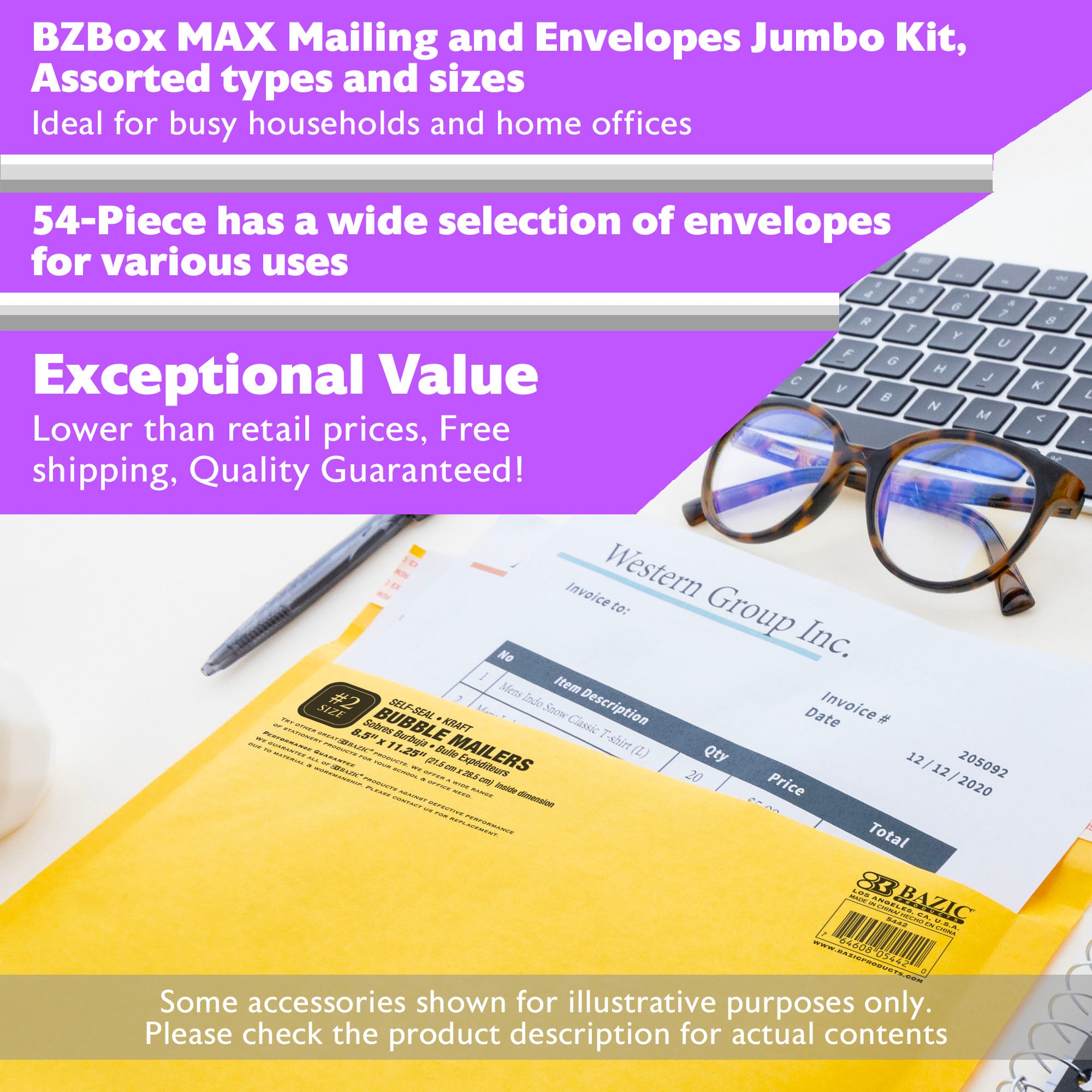 Mailing and Envelopes Jumbo Kit,  Assorted types and sizes, 54 items, MAX