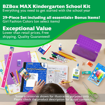 Kindergarten School Supplies Kit for Girls with Backpack, 29-Piece Set, BZBox