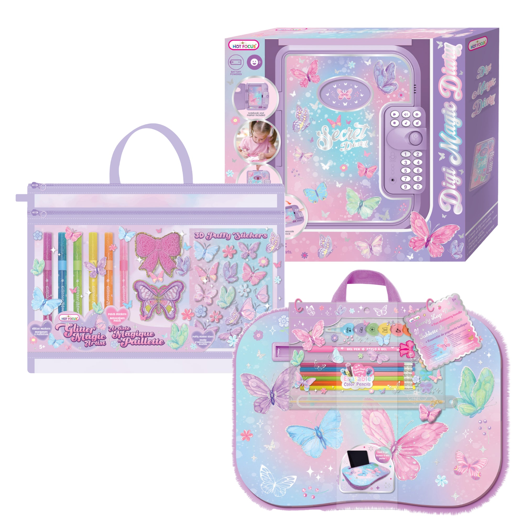 Giftable, Digi Magic Diary, Lap Desk, and Glitter Art Kit, Tie-De Butterfly Theme, 3 items, MAX