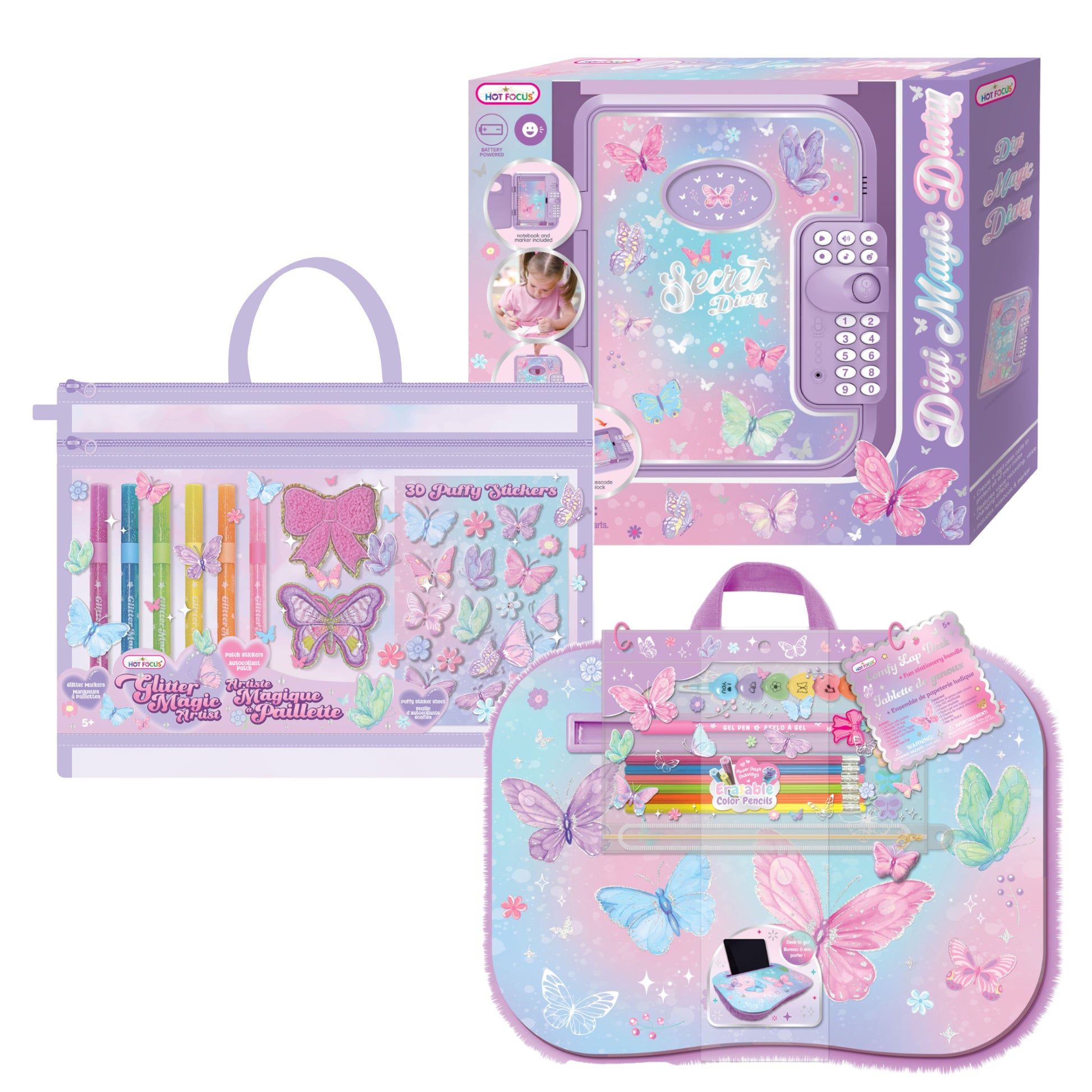 Giftable, Digi Magic Diary, Lap Desk, and Glitter Art Kit, Tie-De Butterfly Theme, 3 items, MAX
