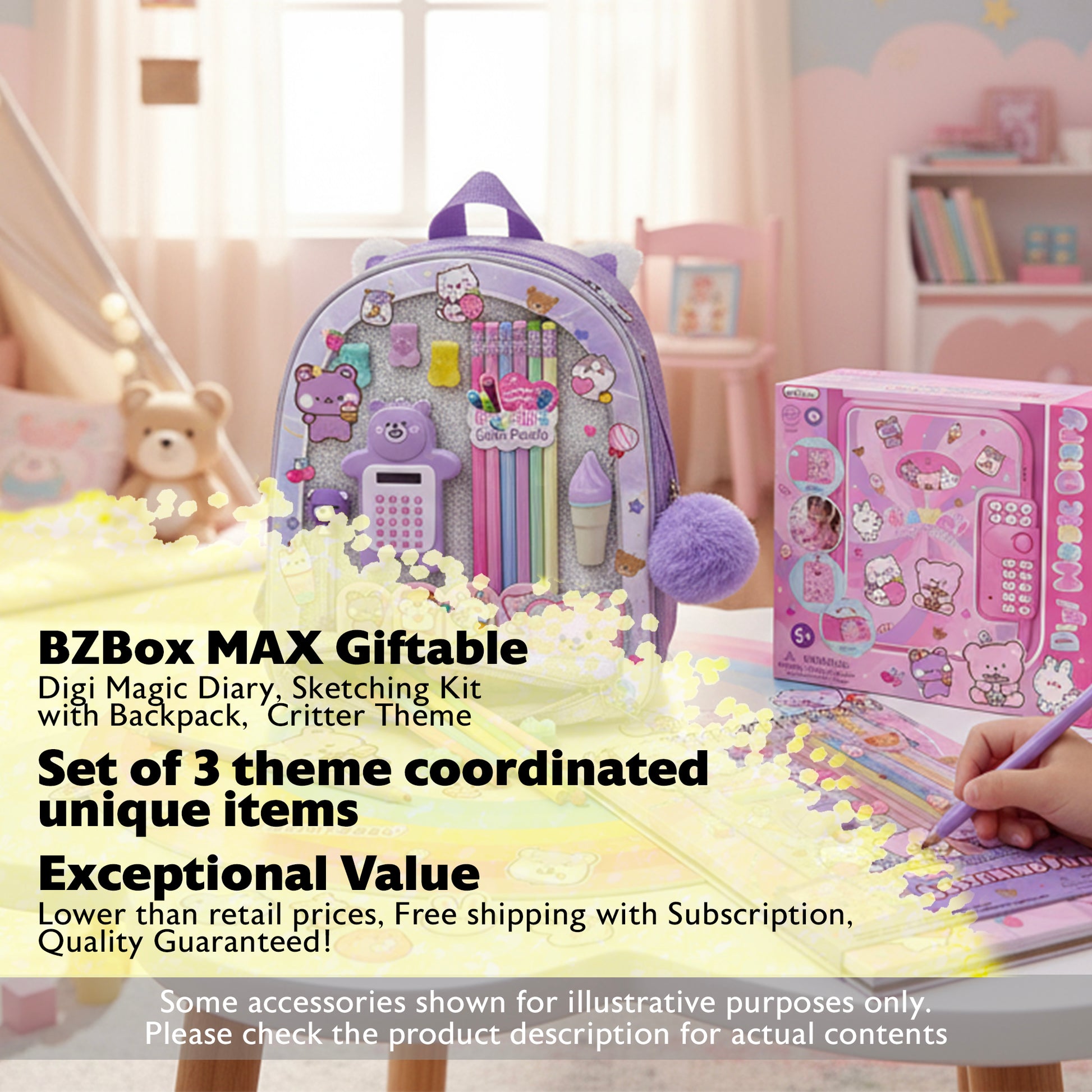 Giftable, Digi Magic Diary, Sketching Kit with Backpack,  Critter Theme, 3 Items,  MAX