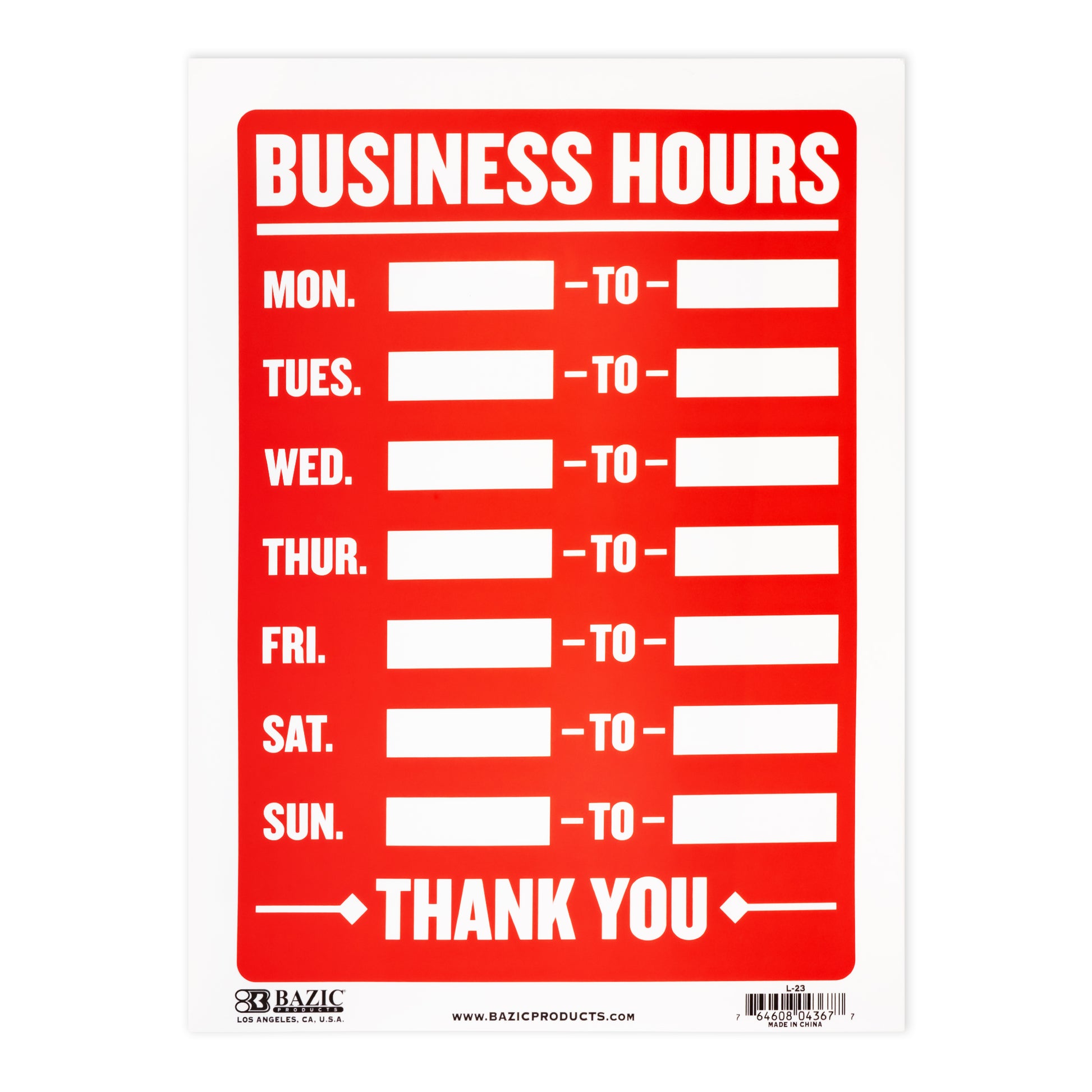 12" X 16" Business Hours Sign