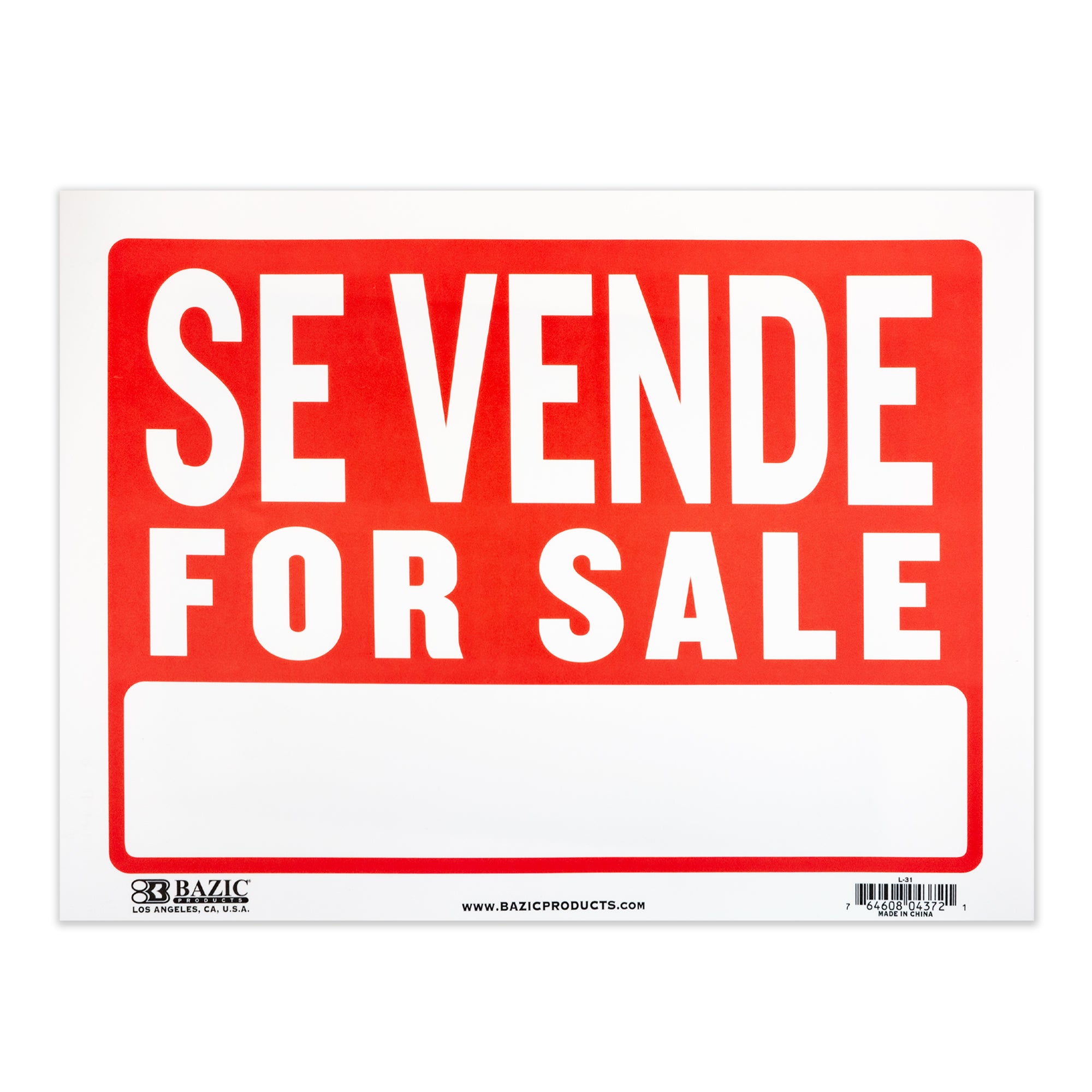 12x16 inch BYOB Se Vende sign by BAZIC featuring bold black text on a white background with a red border.