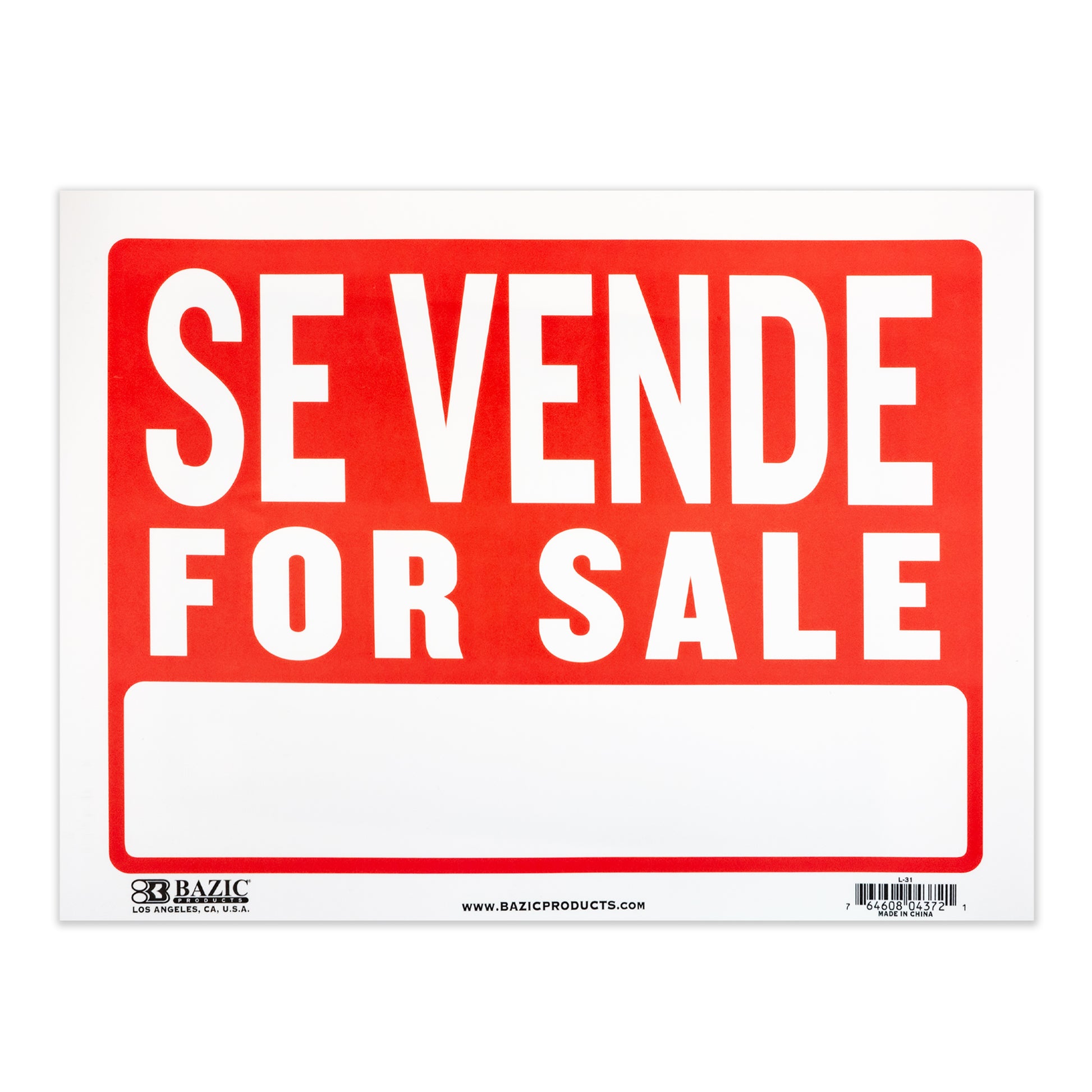 12x16 inch BYOB Se Vende sign by BAZIC featuring bold black text on a white background with a red border.