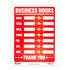 BAZIC BYOB business hours sign, 9x12 inches, with clear black text on white background for business display.